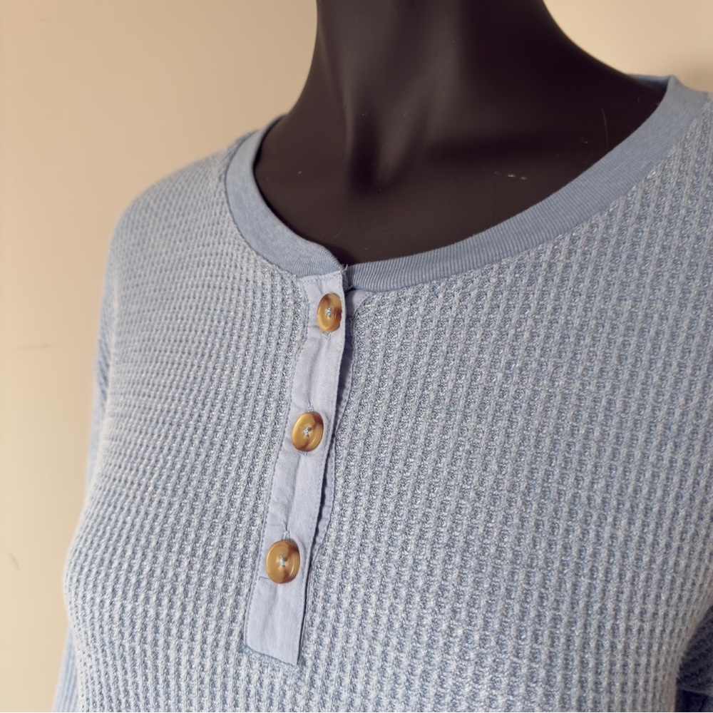 225. Knix Waffle Knit Henley Long Sleeve Top Blue – Size L - Picture 4 of 8